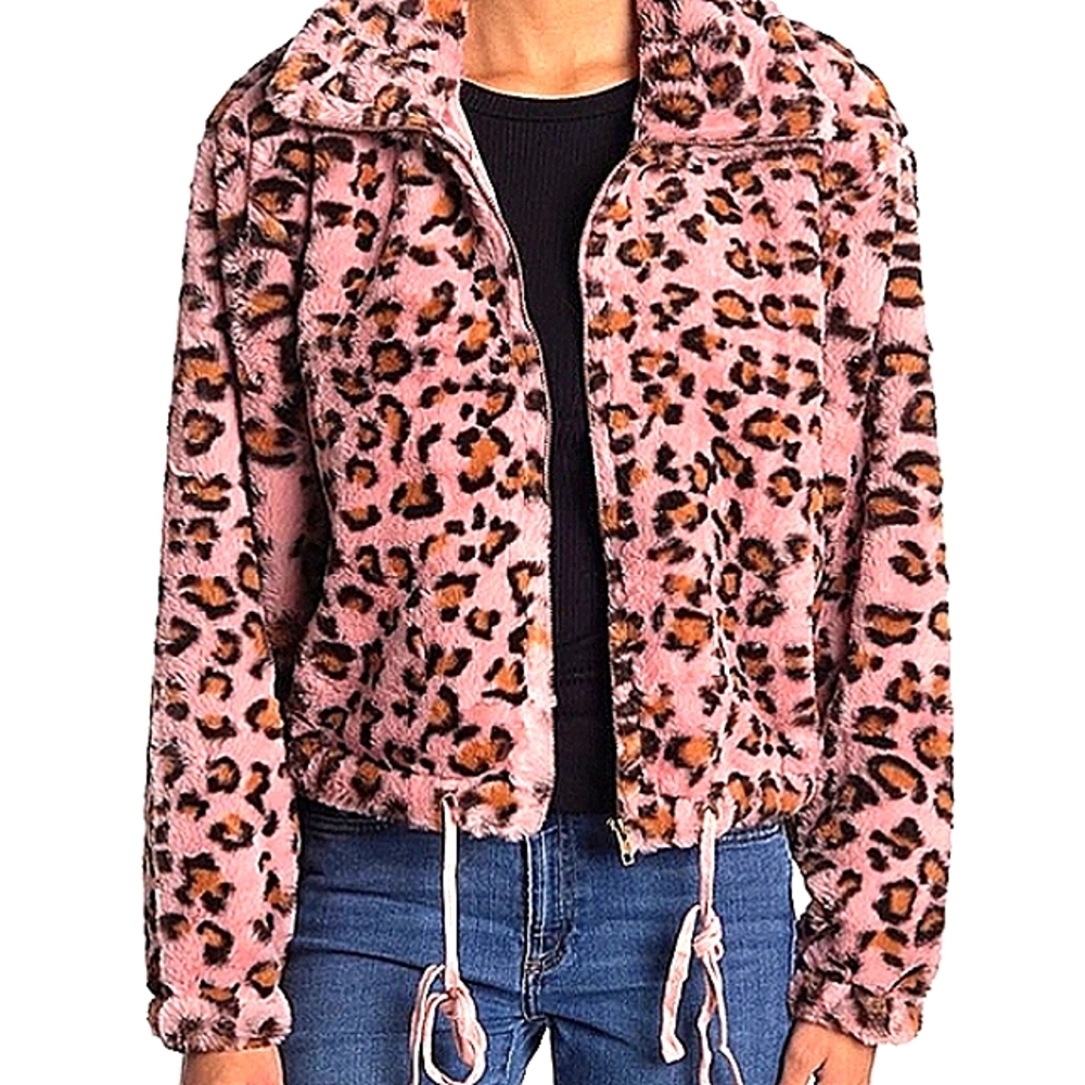 PINK VICTORIA'S SECRET Leopard Cheetah Fur Zip Teddy Bomber Jacket NWT - Picture 3 of 15